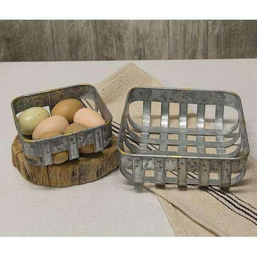 2/Set Washed Galvanized Metal Baskets - The Fox Decor